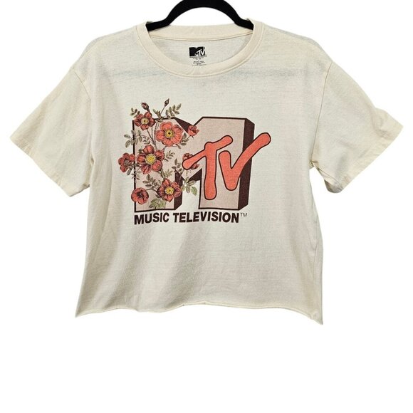 💥MTV Official Graphic Tee Short Sleeve Floral Cropped T-Shirt - Picture 1 of 4